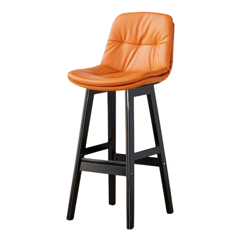 Scandinavian Leather Bar Stool 27.95'' Low Back Rubberwood Stool