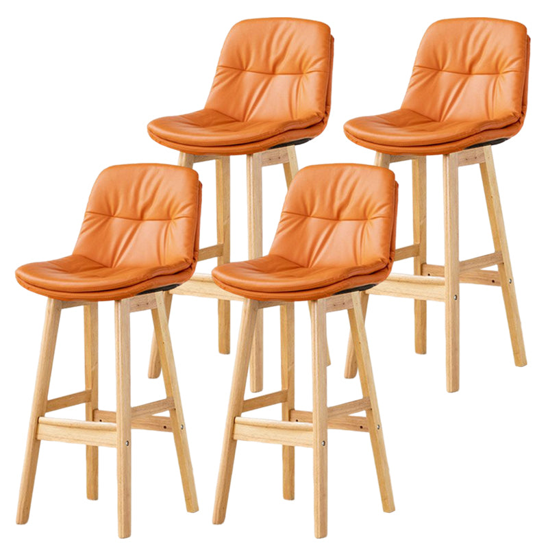 Scandinavian Leather Bar Stool 27.95'' Low Back Rubberwood Stool