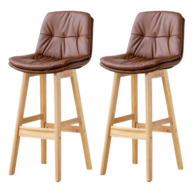 Scandinavian Leather Bar Stool 27.95'' Low Back Rubberwood Stool