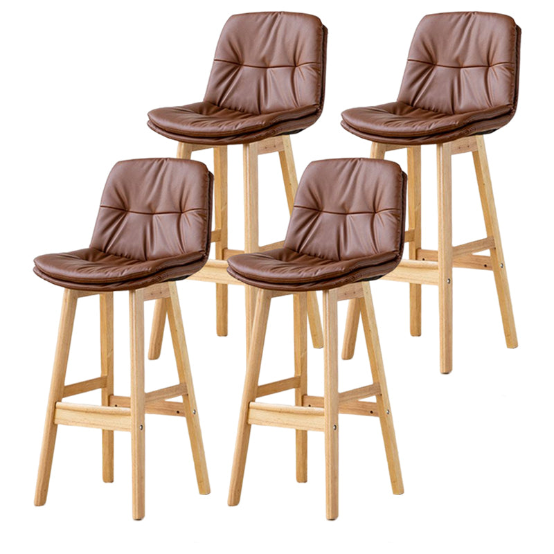Scandinavian Leather Bar Stool 27.95'' Low Back Rubberwood Stool