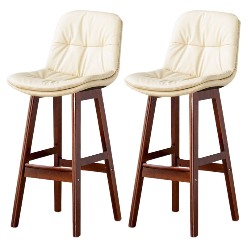 Scandinavian Leather Bar Stool 27.95'' Low Back Rubberwood Stool