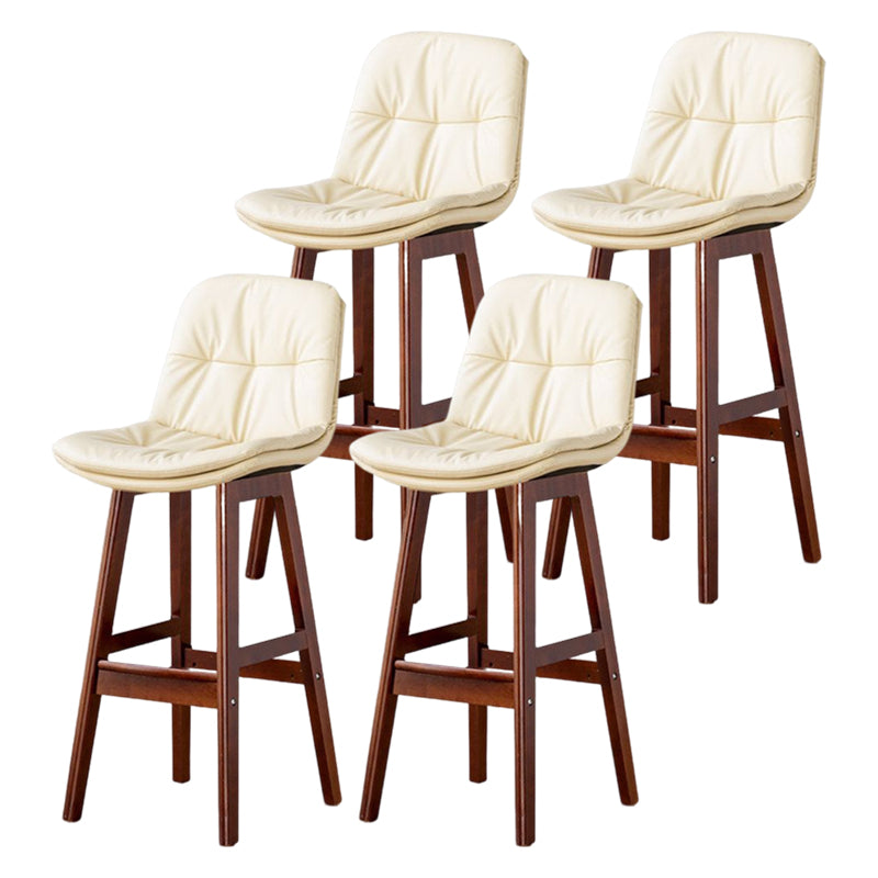 Scandinavian Leather Bar Stool 27.95'' Low Back Rubberwood Stool