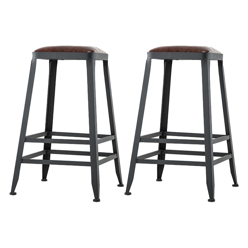Industrial Leather Bar and Counter Stool Square Stool with 4 Legs