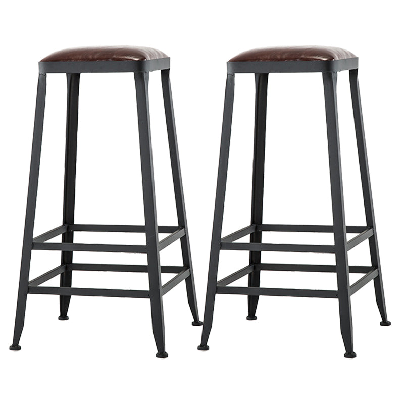 Industrial Leather Bar and Counter Stool Square Stool with 4 Legs