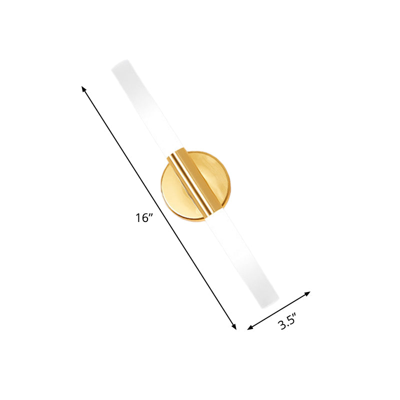 Minimalist Slim Tubular Wall Sconce White Glass LED Corner Wall Lighting Fixture in Brass