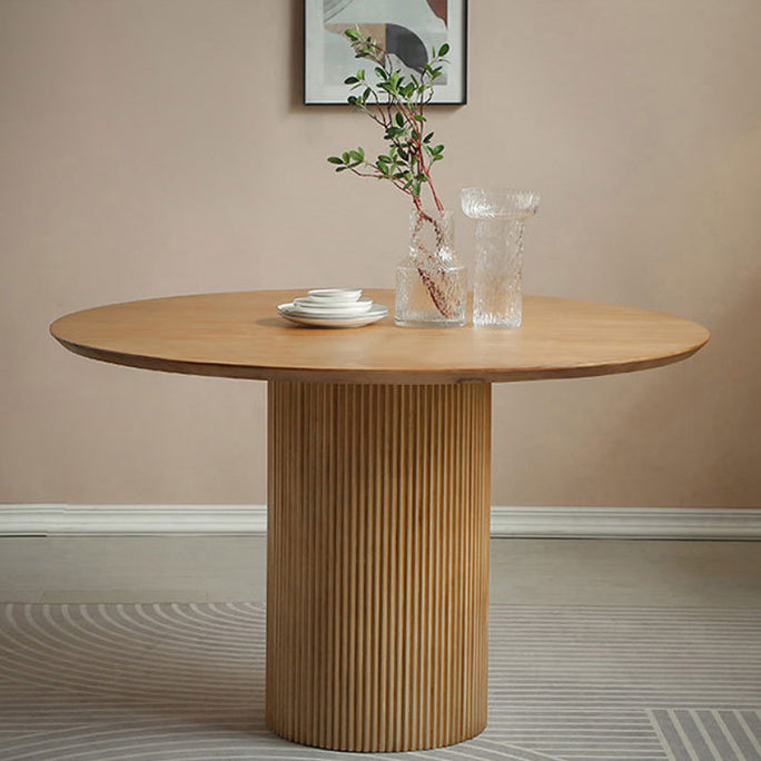 Round Dining Table Contemporary Style Solid Wood Brown Dinner Table