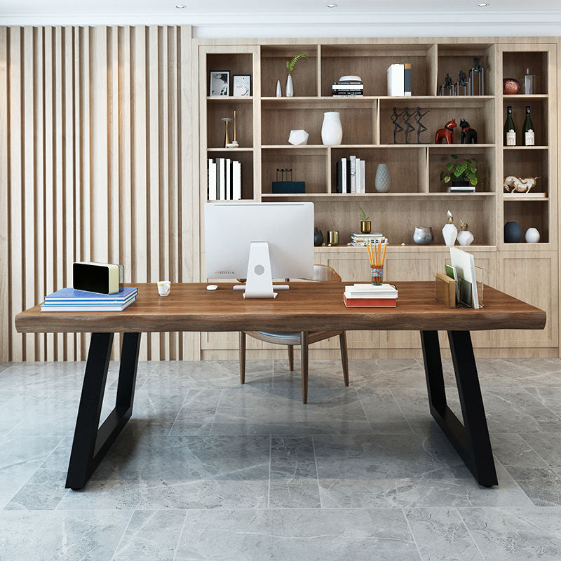 Industrial Rectangle Solid Wood Standard Height Double Pedestal Dining Table