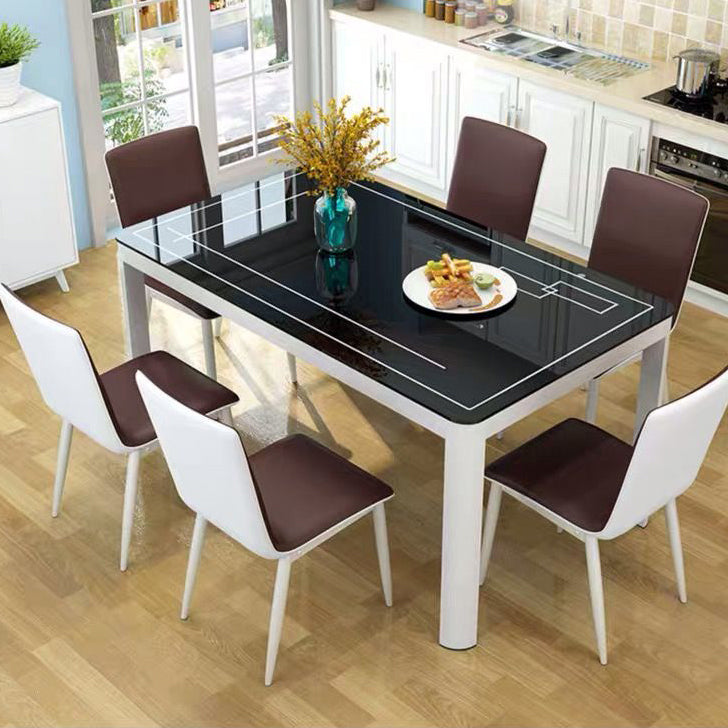Modern White Glass Dining Table Rectangle Dining Table for Kitchen