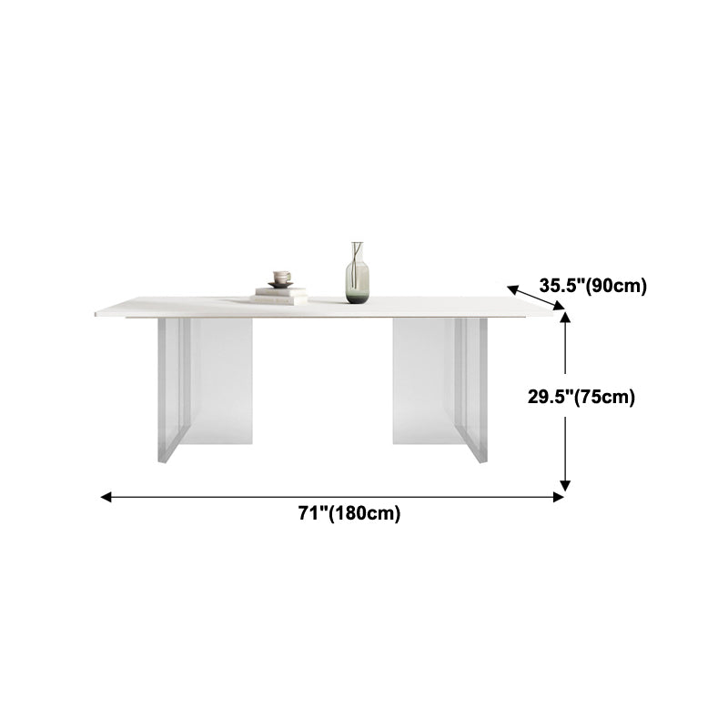 Modern Rectangle Dining Table White Sintered Stone Top Acrylic Base Table