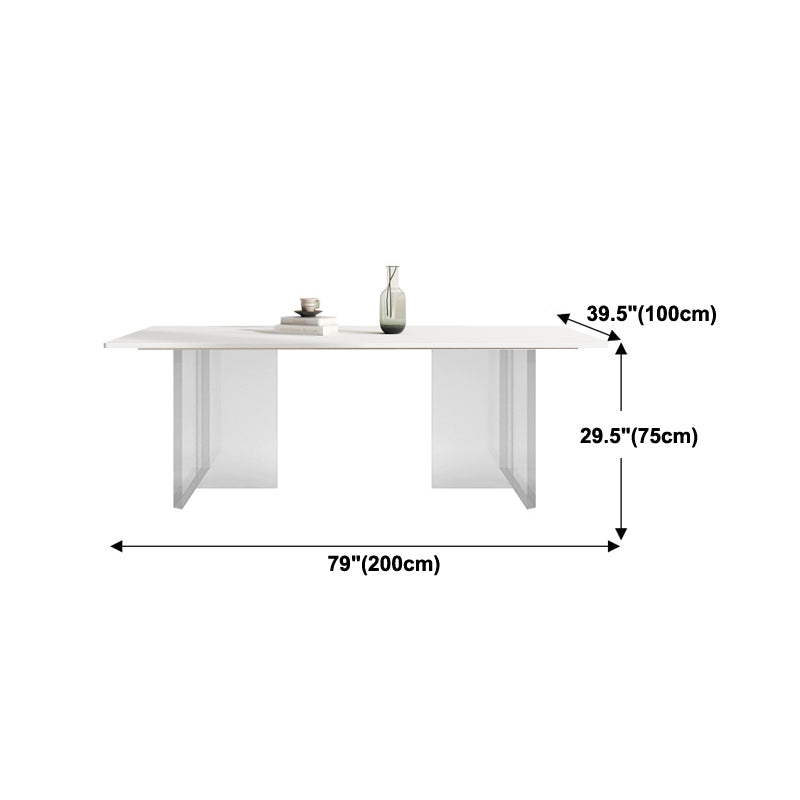 Modern Rectangle Dining Table White Sintered Stone Top Acrylic Base Table