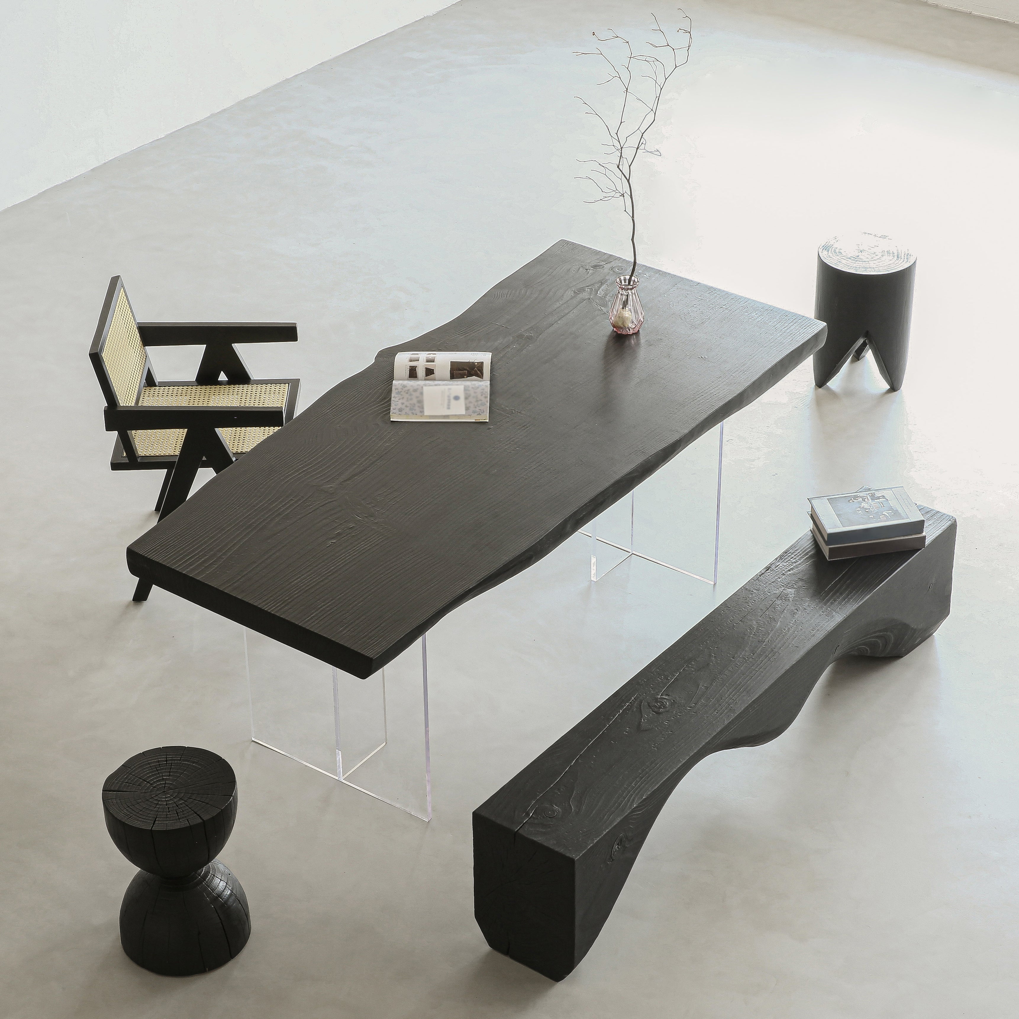 Irregular Dining Table Contemporary Style Solid Wood Black Dinner Table