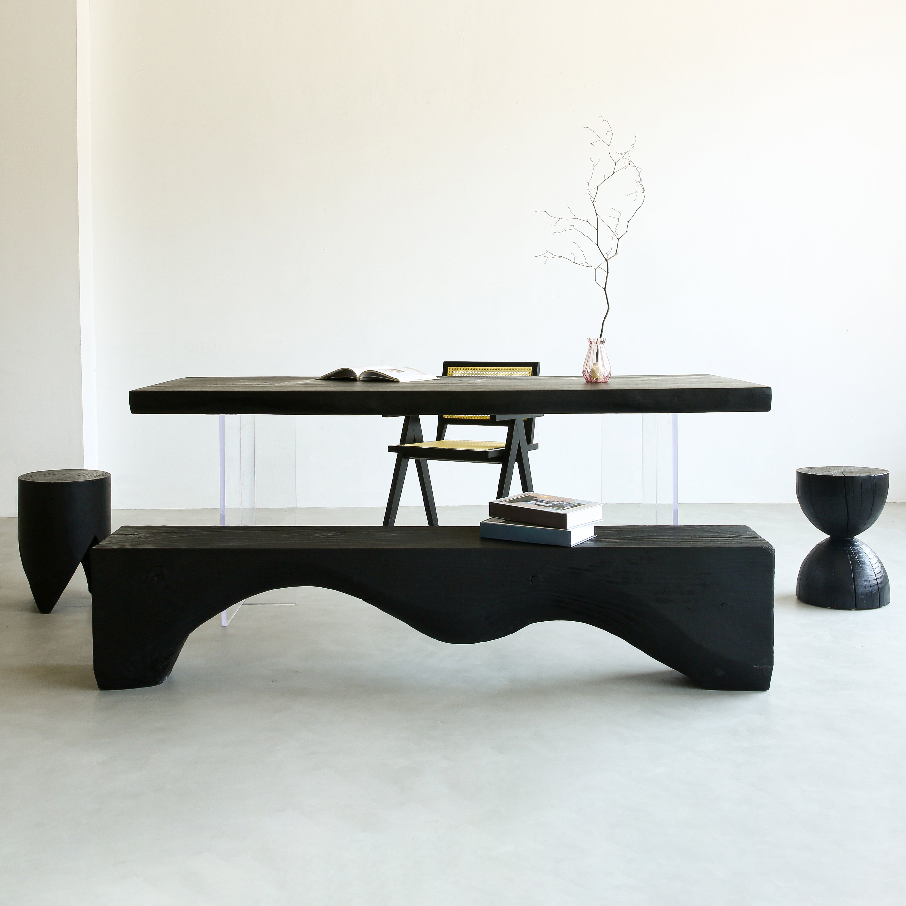 Irregular Dining Table Contemporary Style Solid Wood Black Dinner Table