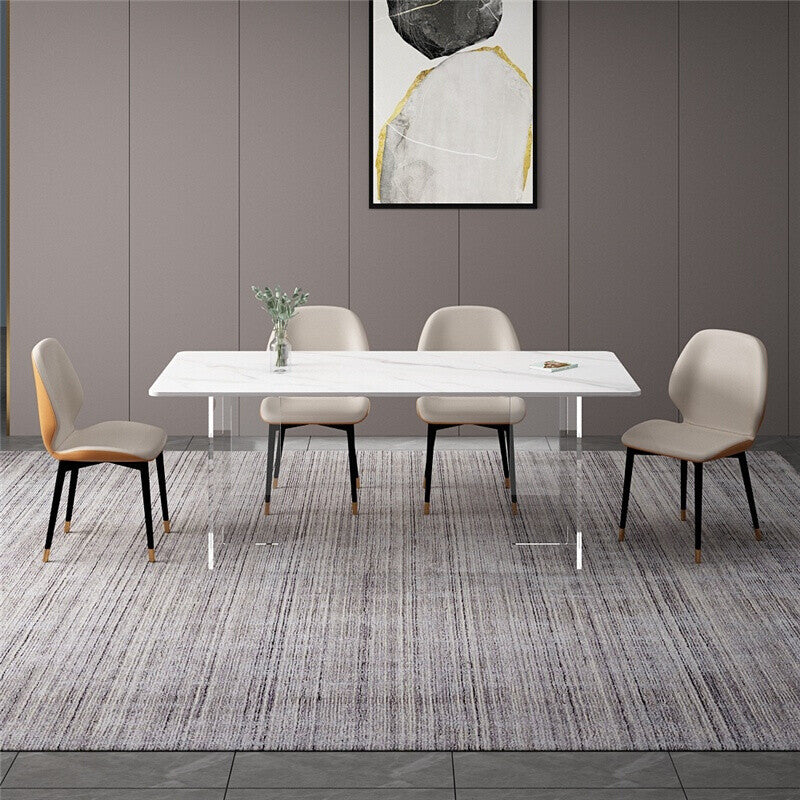 Modern Sintered Stone Dining Table Double Pedestal Table with Acrylic Base for Home