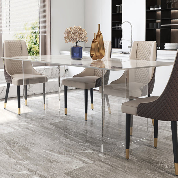 Modern Sintered Stone Dining Table Double Pedestal Table with Acrylic Base for Home