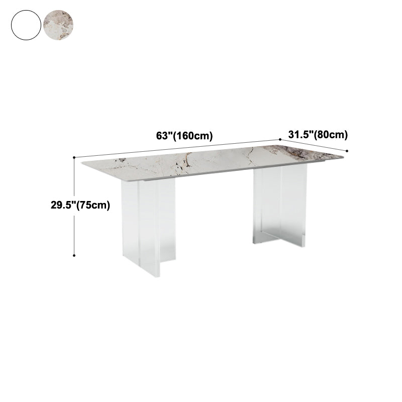 Modern Sintered Stone Dining Table Double Pedestal Table with Acrylic Base for Home