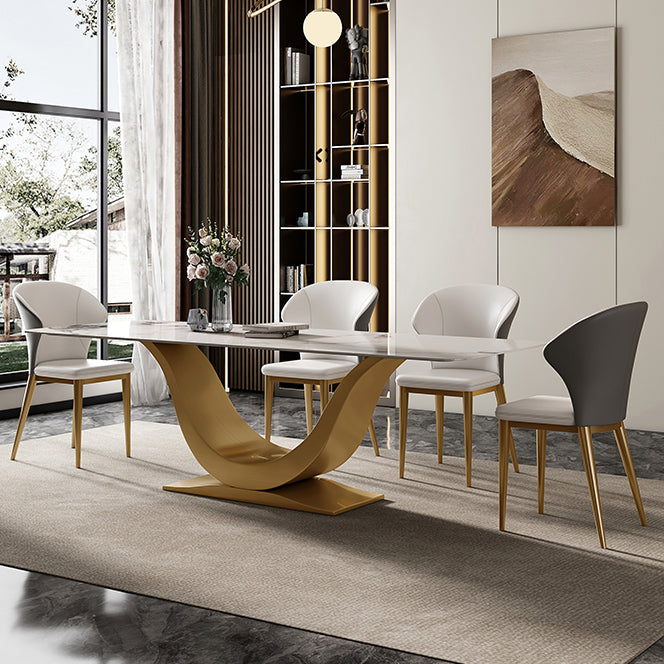 Modern Style Pedestal Dining Table Sintered Stone Rectangle Table for Home