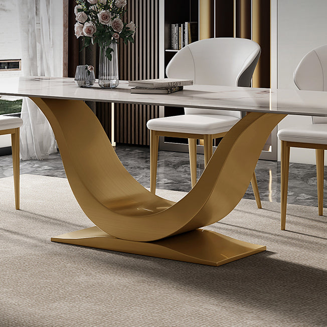 Modern Style Pedestal Dining Table Sintered Stone Rectangle Table for Home