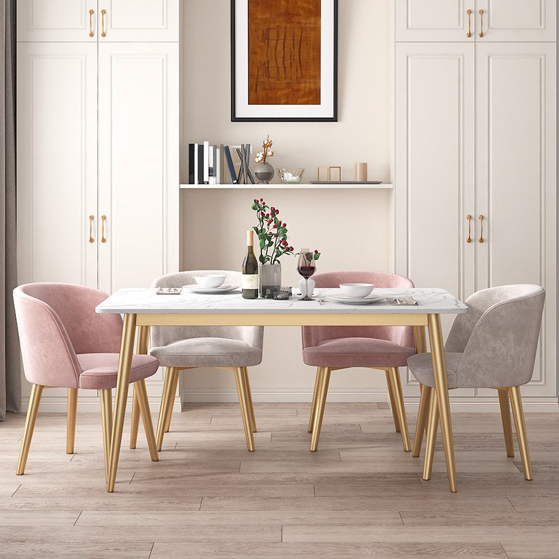 Sintered Stone Dining Table Traditional Luxury 4 Legs Table with Gold Frame