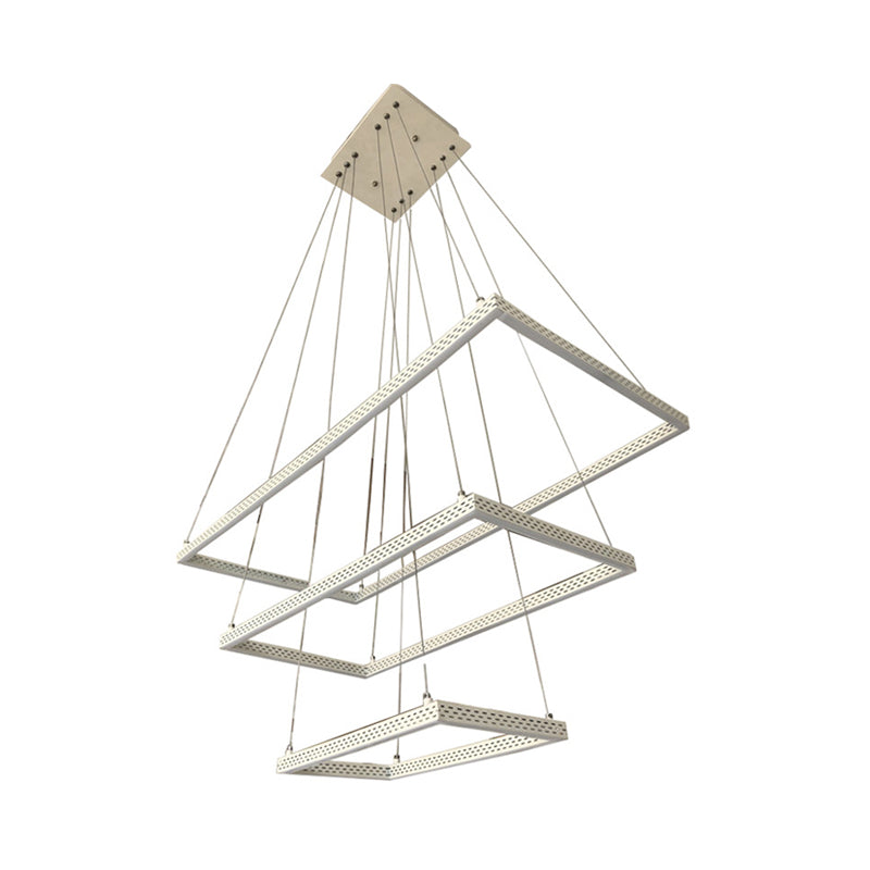 White Rectangular Chandelier Lighting Modernist 3 Lights Metal Ceiling Pendant Lamp Fixture in White/Warm/Natural Light