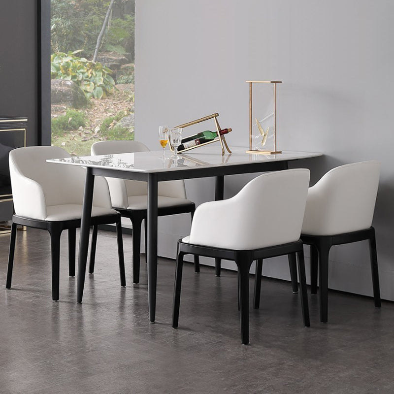 Industrial White Table for Restaurant Rectangle Dining Table with Black 4 Legs