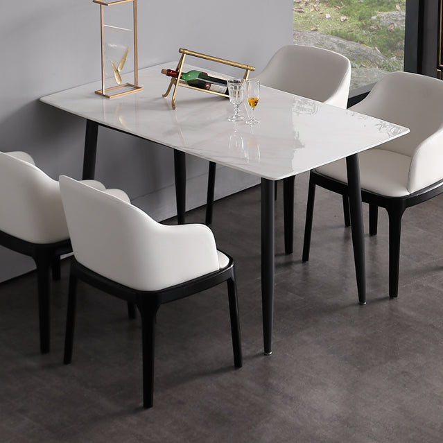 Industrial White Table for Restaurant Rectangle Dining Table with Black 4 Legs