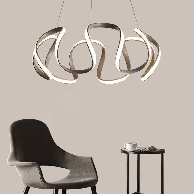 3/5/6 Lights Dining Room Chandelier with Wave Acrylic Shade Modern Grey Ceiling Pendant Light in White/Warm Light