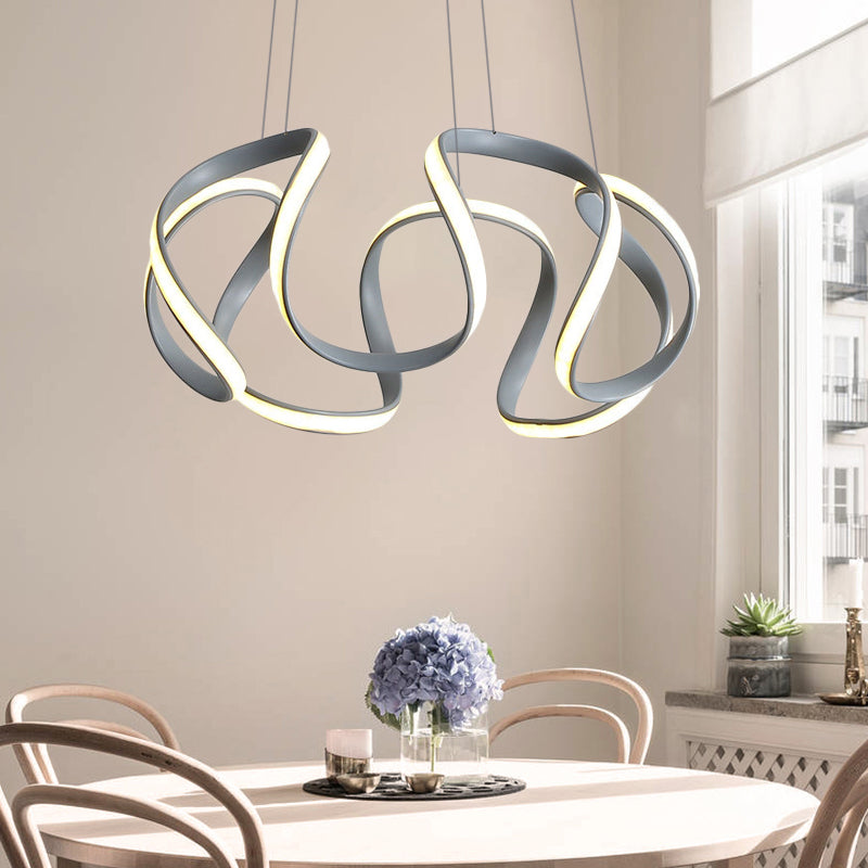 3/5/6 Lights Dining Room Chandelier with Wave Acrylic Shade Modern Grey Ceiling Pendant Light in White/Warm Light