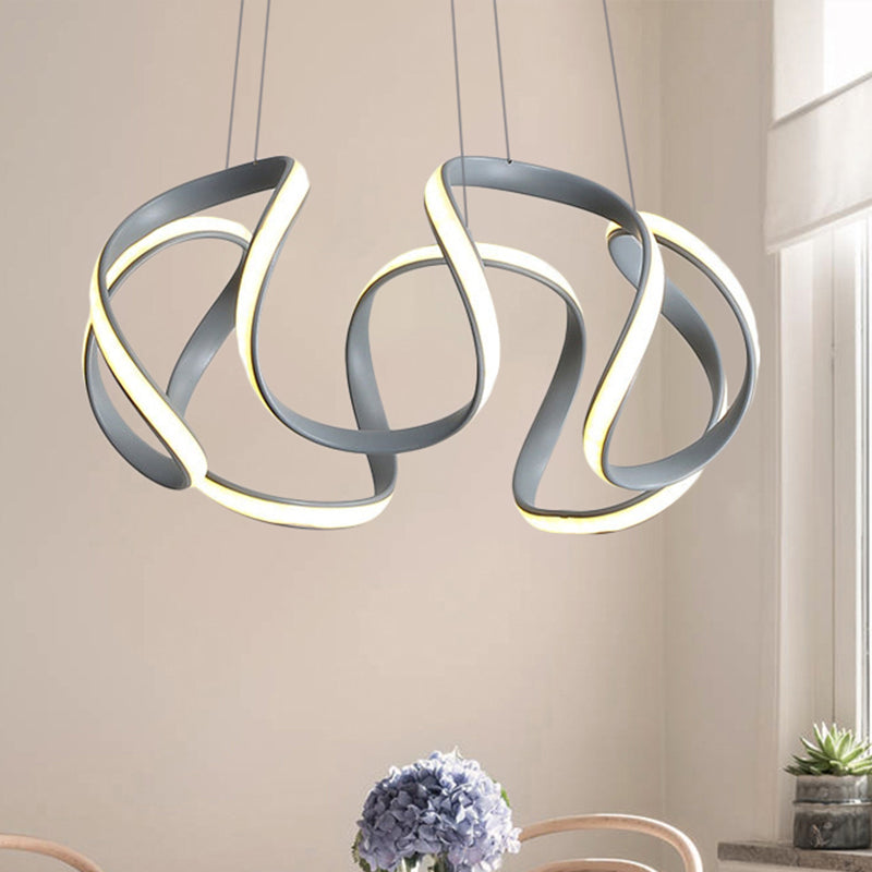 3/5/6 Lights Dining Room Chandelier with Wave Acrylic Shade Modern Grey Ceiling Pendant Light in White/Warm Light