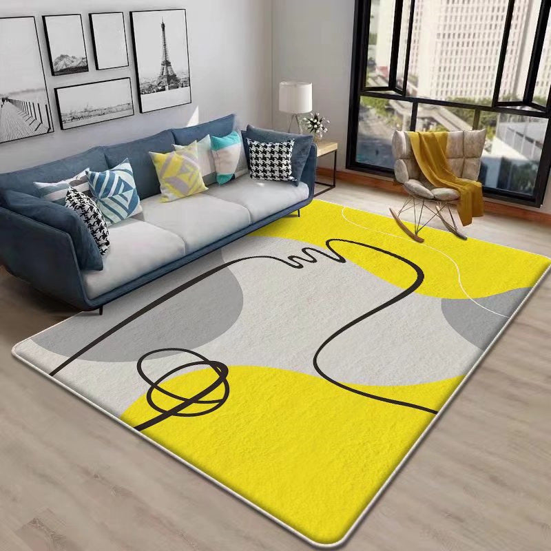 Beige Color Block Rug Polyester Nordic Indoor Rug Non-Slip Backing Rug for Drawing Room