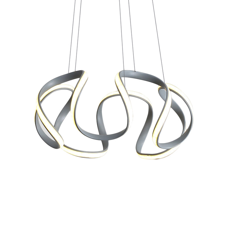 3/5/6 Lights Dining Room Chandelier with Wave Acrylic Shade Modern Grey Ceiling Pendant Light in White/Warm Light