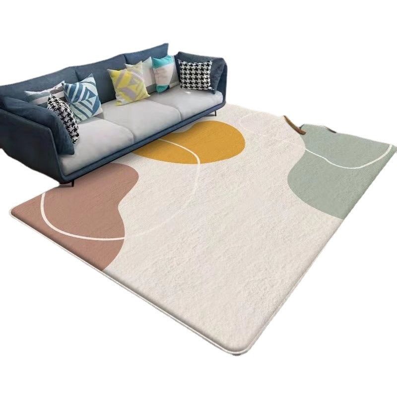 Beige Color Block Rug Polyester Nordic Indoor Rug Non-Slip Backing Rug for Drawing Room