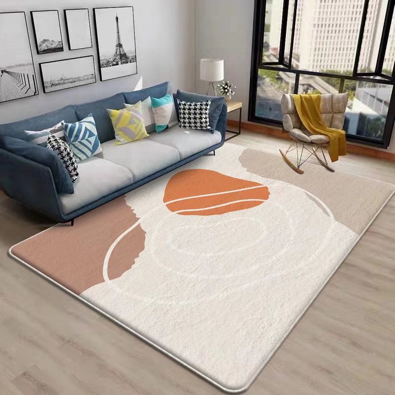 Beige Color Block Rug Polyester Nordic Indoor Rug Non-Slip Backing Rug for Drawing Room