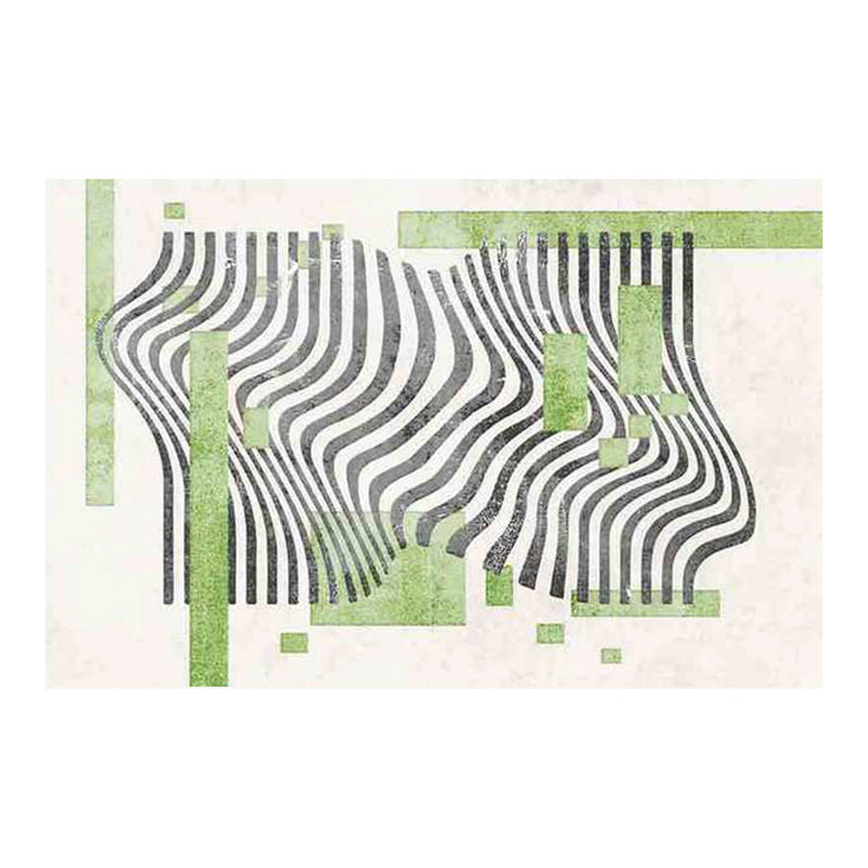 Green Nordic Rug Polyester Grid Pattern Rug Stain Resistant Rug for Home Decoration