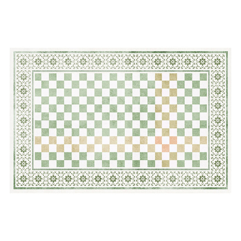 Green Nordic Rug Polyester Grid Pattern Rug Stain Resistant Rug for Home Decoration