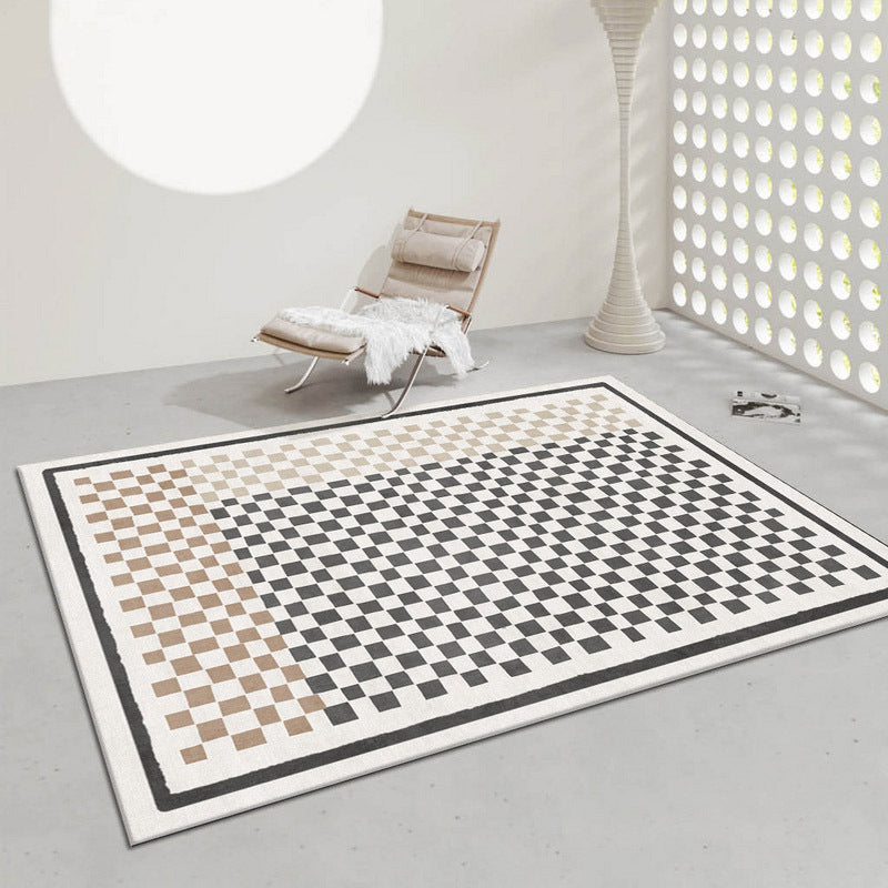 Green Nordic Rug Polyester Grid Pattern Rug Stain Resistant Rug for Home Decoration