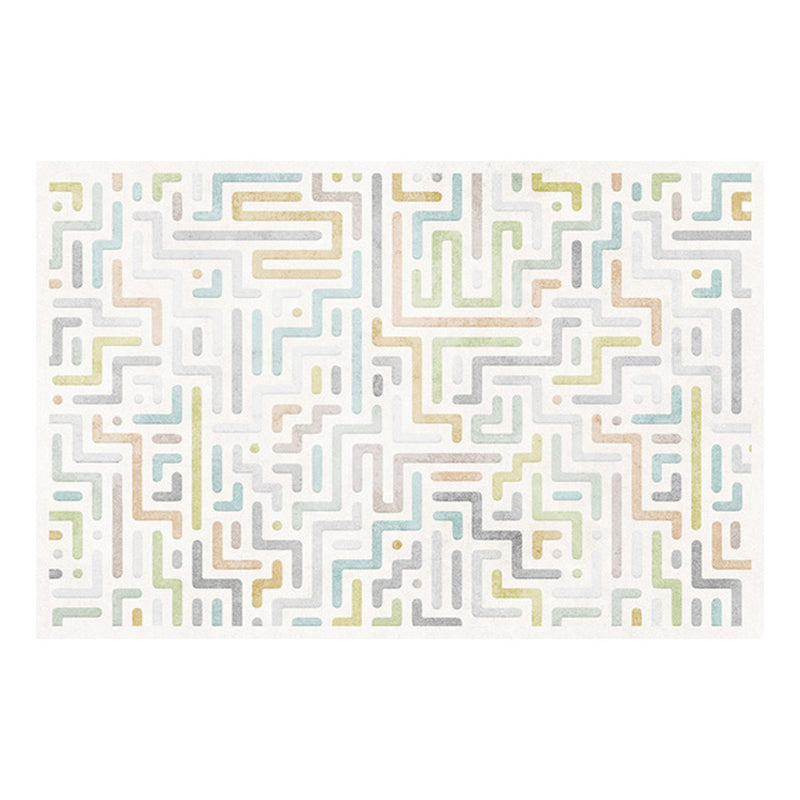 Green Nordic Rug Polyester Grid Pattern Rug Stain Resistant Rug for Home Decoration