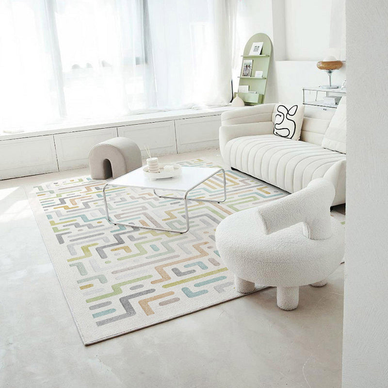 Green Nordic Rug Polyester Grid Pattern Rug Stain Resistant Rug for Home Decoration