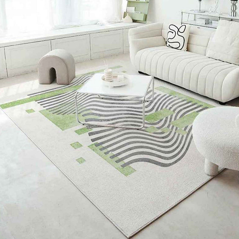 Green Nordic Rug Polyester Grid Pattern Rug Stain Resistant Rug for Home Decoration