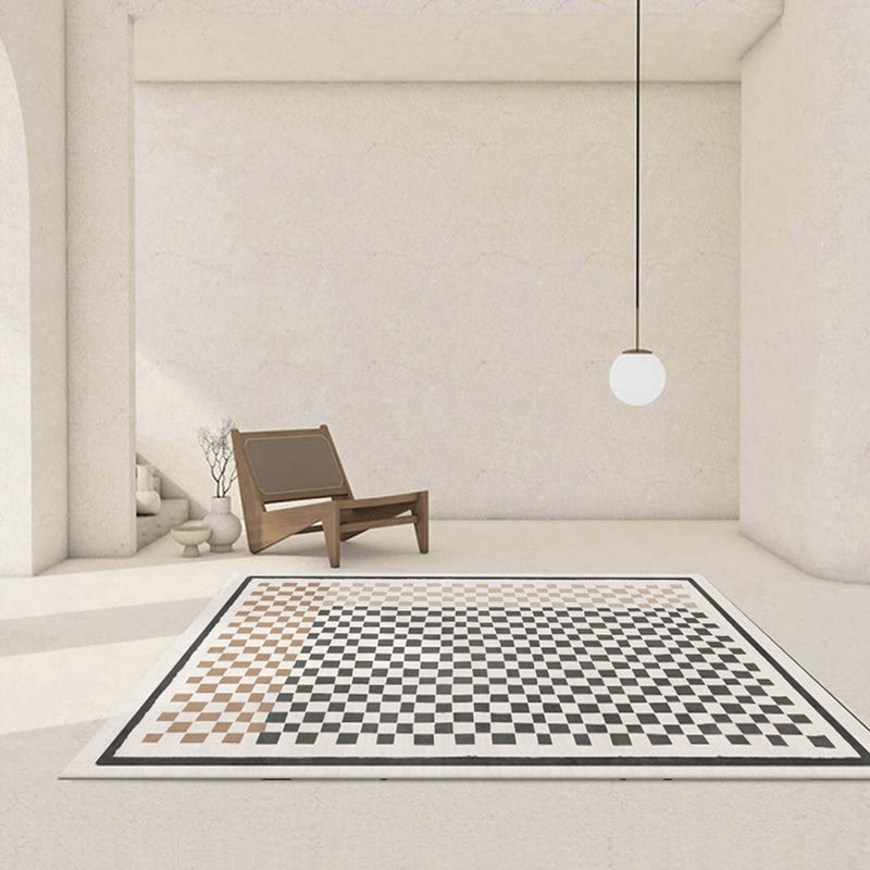 Green Nordic Rug Polyester Grid Pattern Rug Stain Resistant Rug for Home Decoration