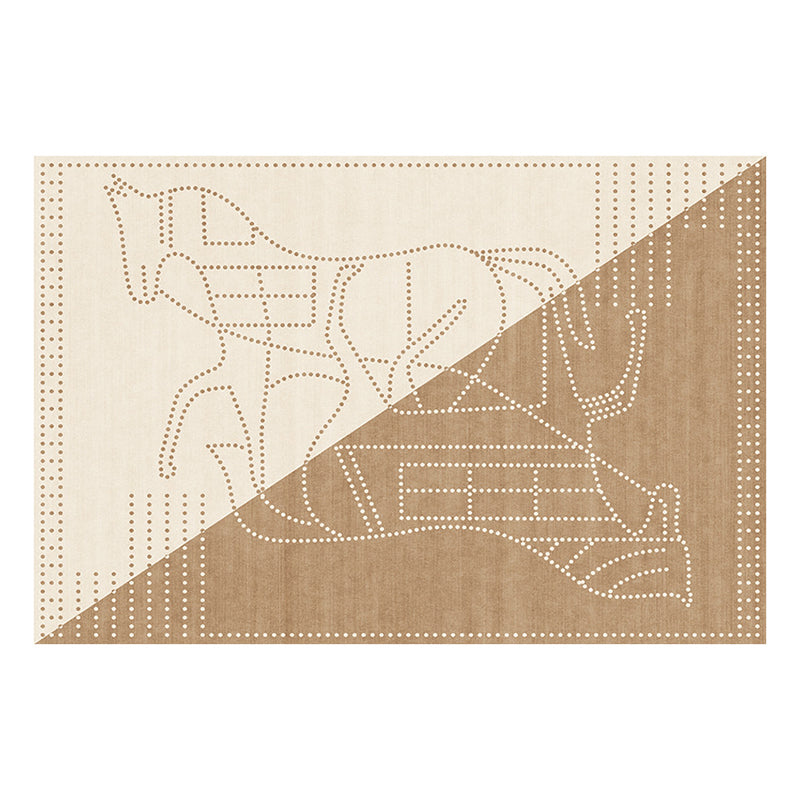 Brown Pattern Rug Polyester Modern Rug Non-Slip Backing Rug for Home Decor