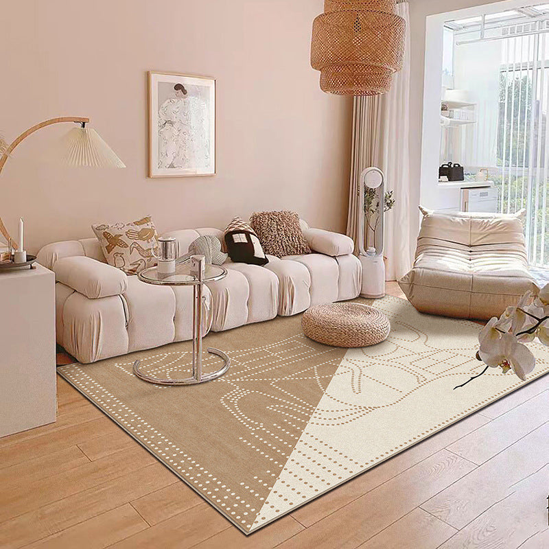 Brown Pattern Rug Polyester Modern Rug Non-Slip Backing Rug for Home Decor