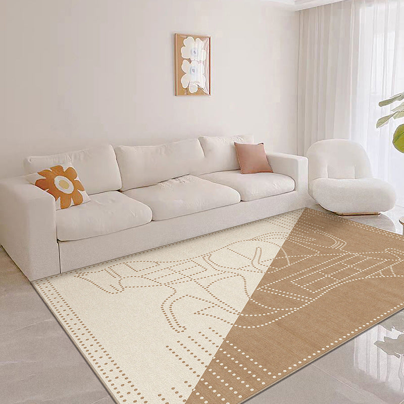 Brown Pattern Rug Polyester Modern Rug Non-Slip Backing Rug for Home Decor