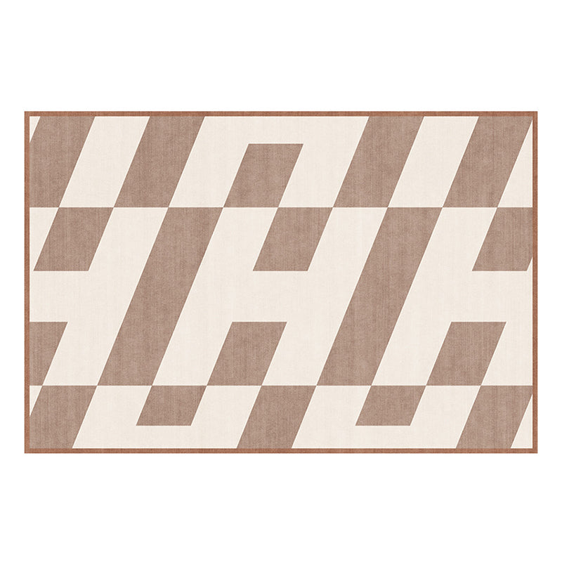 Brown Pattern Rug Polyester Modern Rug Non-Slip Backing Rug for Home Decor