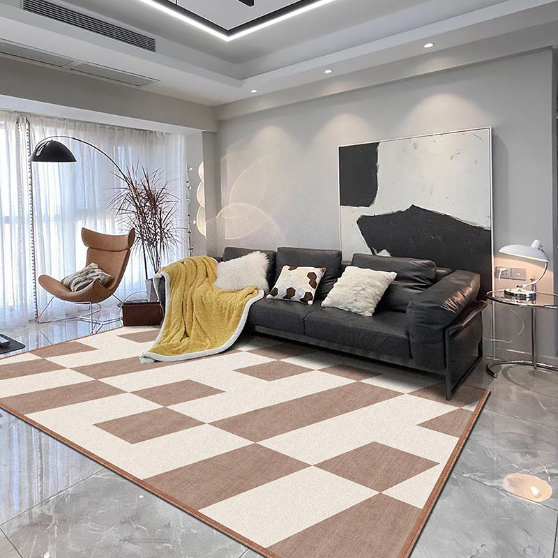 Brown Pattern Rug Polyester Modern Rug Non-Slip Backing Rug for Home Decor