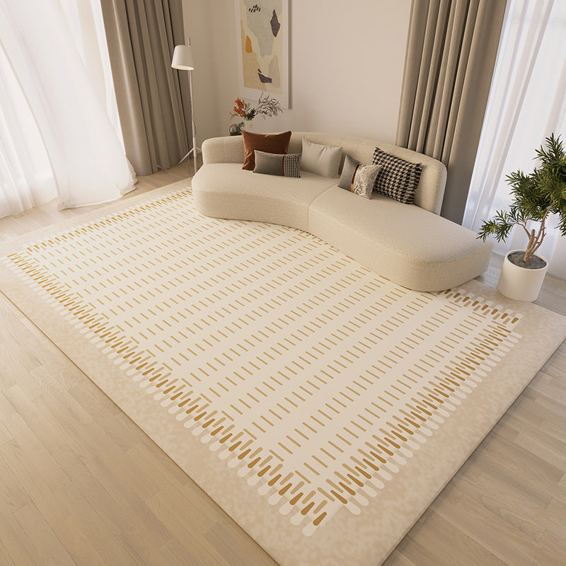 Beige Simple Carpet Polyester Line Area Carpet Stain Resistant Carpet for Living Room