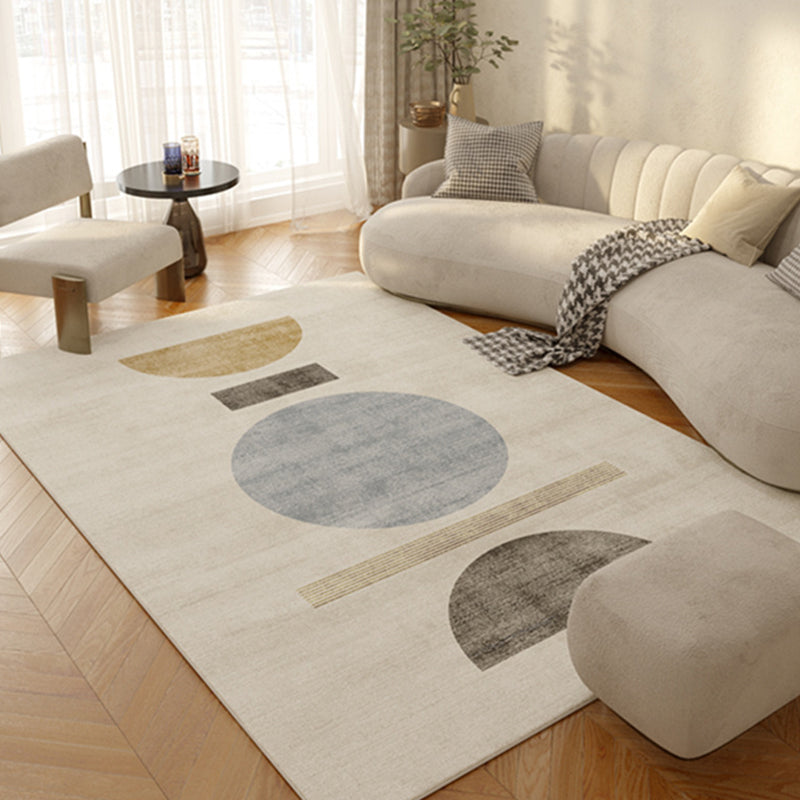 Beige Simple Carpet Polyester Line Area Carpet Stain Resistant Carpet for Living Room