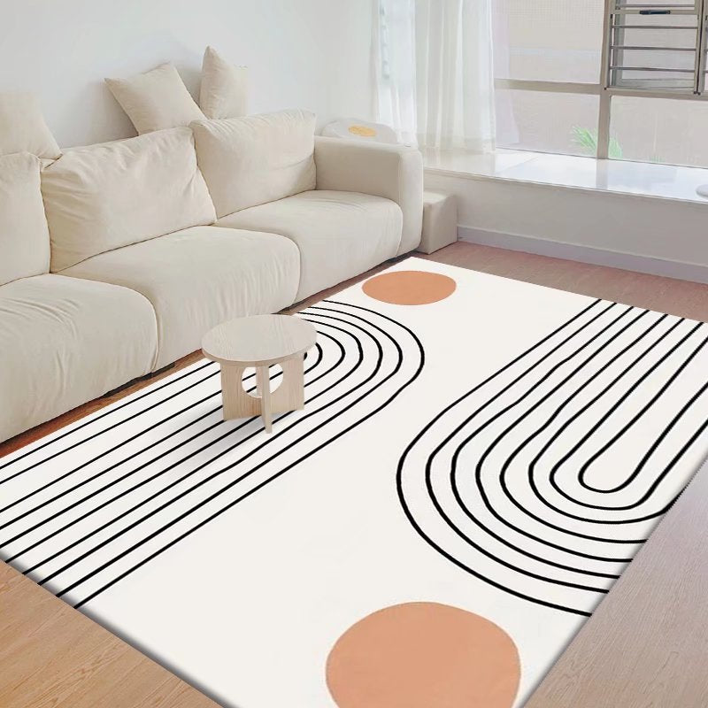 Green Modern Rug Polyester Irregular Line Rug Washable Rug for Drawing Room