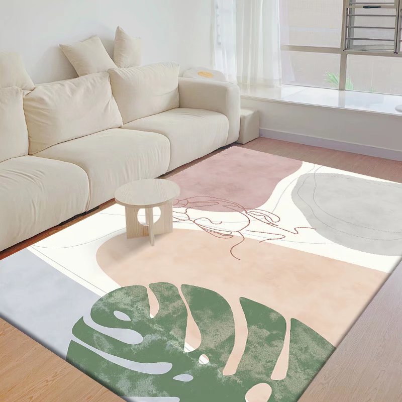 Green Modern Rug Polyester Irregular Line Rug Washable Rug for Drawing Room