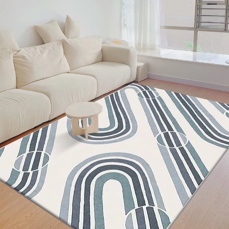 Beige Straight Line Carpet Polyester Simple Carpet Stain Resistant Carpet for Living Room
