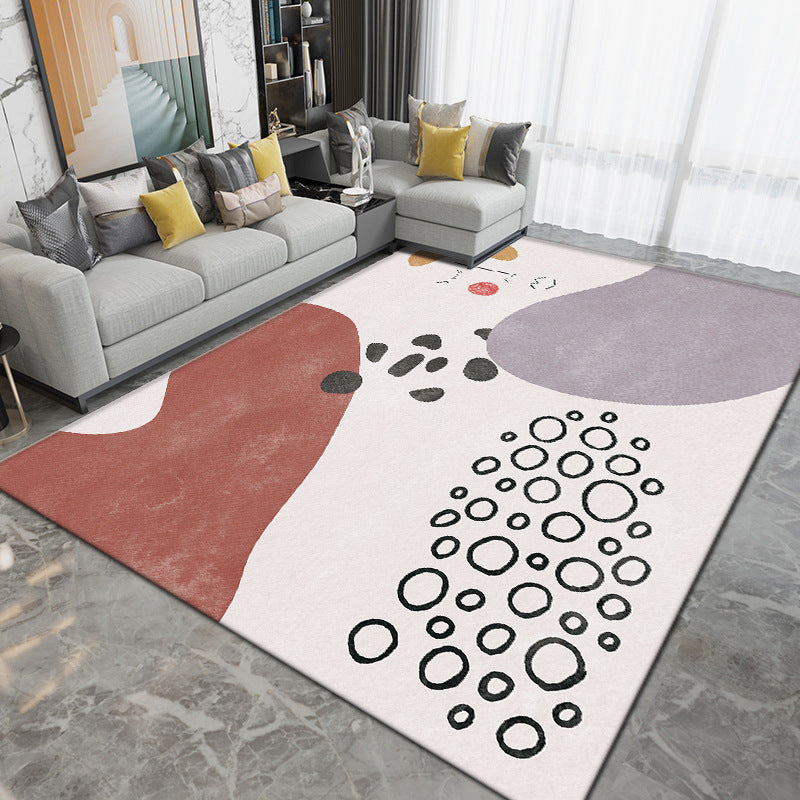 Dark Green Color Block Rug Polyester Modern Rug Washable Rug for Living Room